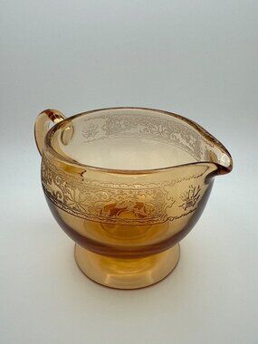 Royal Amber FOSTORIA Creamer Pitcher w/band of etched scrolls & floral designs